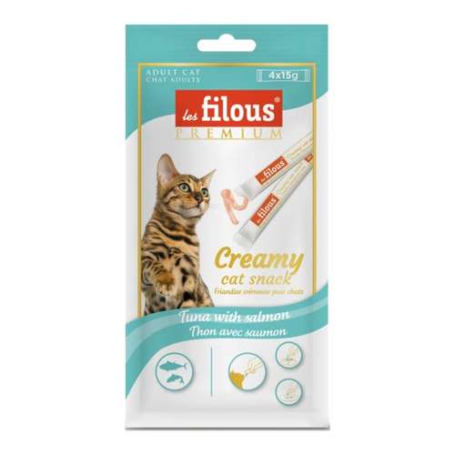 Filous premium guloseima cremosa para gatos com atum e salmão