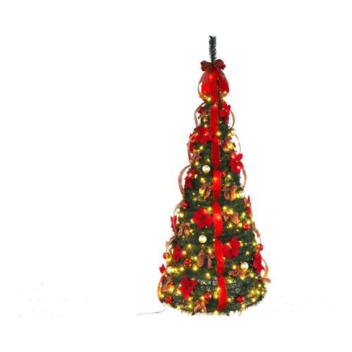 Pinheiro de Natal com fita e 150 luzes, dobrável